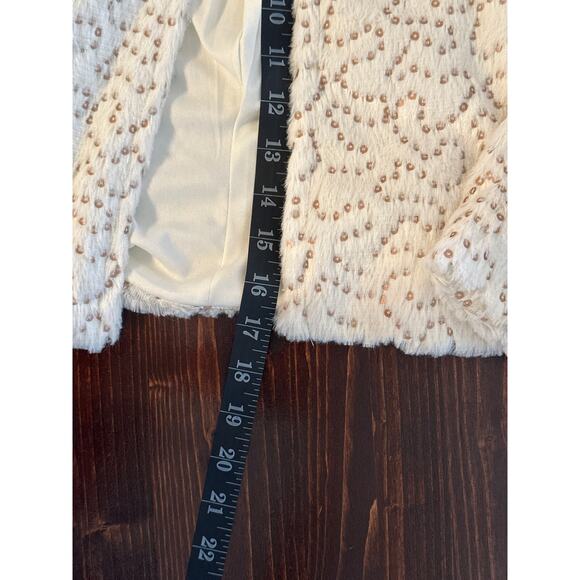 MASON THOMAS Faux Fur Gold Sequenced Evening Jacket M Holiday Glam Mob Wife - Picture 13 of 14